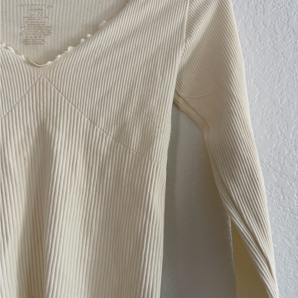 Free People Cream Long Sleeve Ribbed Top - Picture 3 of 9